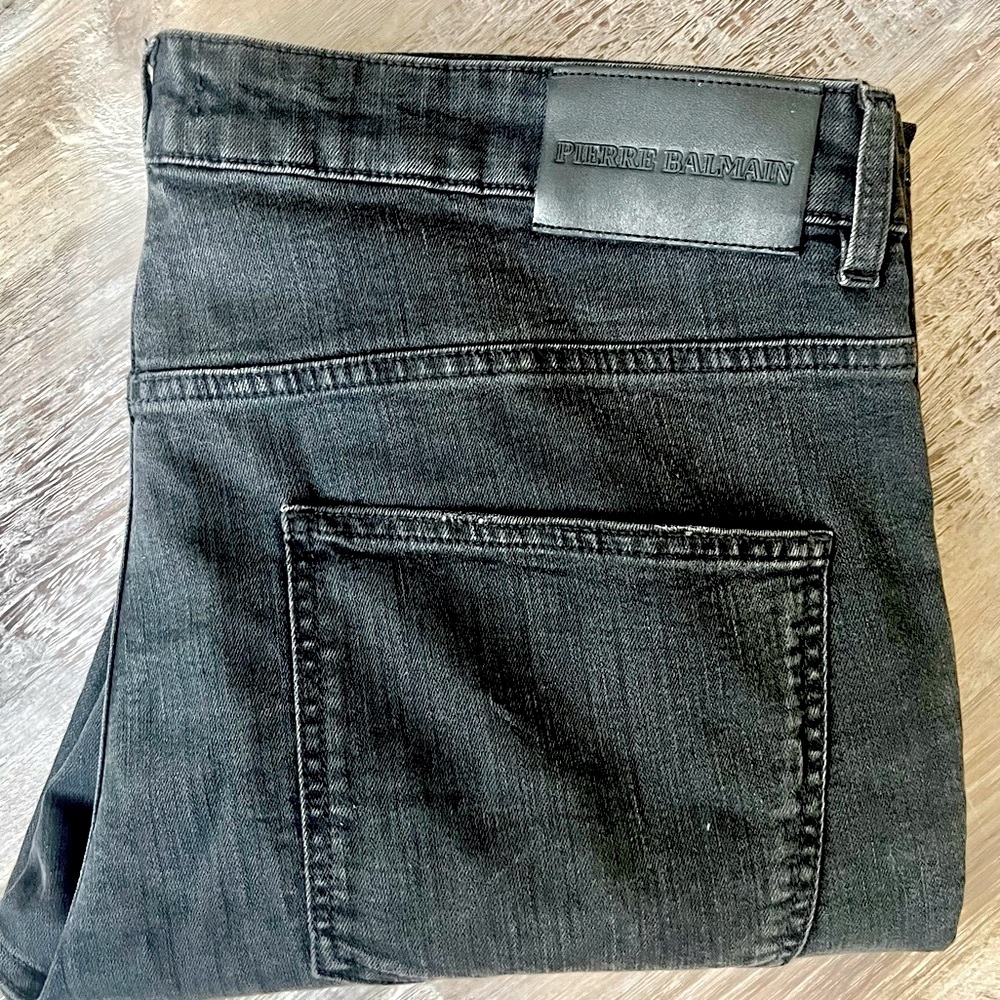 Balmain Mens Skinny Biker Jeans Size 38x32 Stretch Distressed Denim